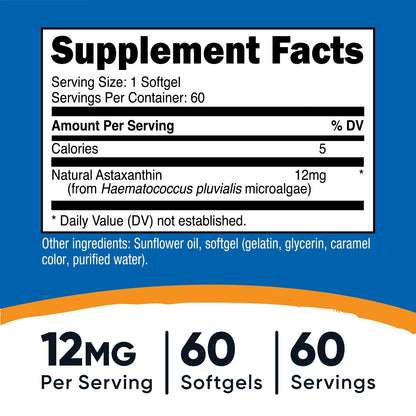 Nutricost Astaxanthin 12Mg, 60 Softgel Capsules - Gluten Free and Non-Gmo