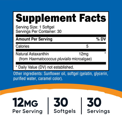 Nutricost Astaxanthin 12Mg, 30 Softgel Capsules - Gluten Free and Non-Gmo