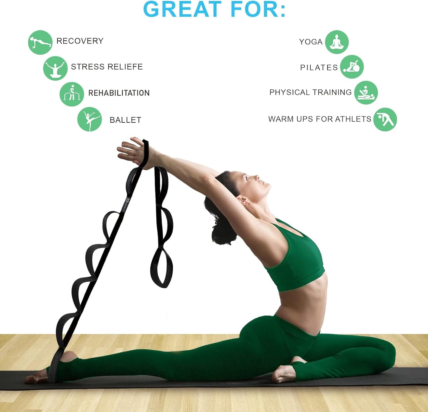 Premium Durable Stretch Straps with Loops, Stretching Strap for Physical Therapy, Multi-Loop Yoga Strap Fitness Exercise Strap for Yoga, Pilates, Dance, Flexibility&Exercise