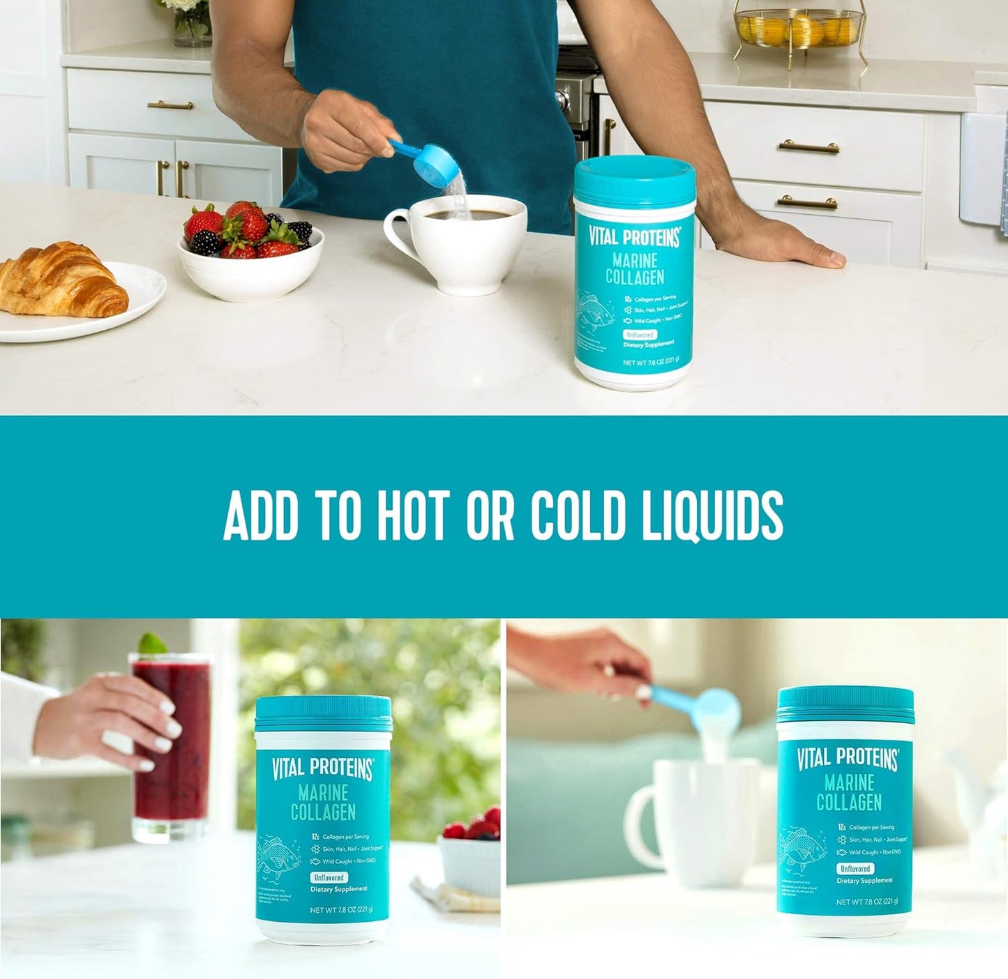 Marine Collagen Peptides Powder Supplement for Skin Hair Nail Joint - Hydrolyzed Collagen - 12G per Serving - 7.8 Oz Canister