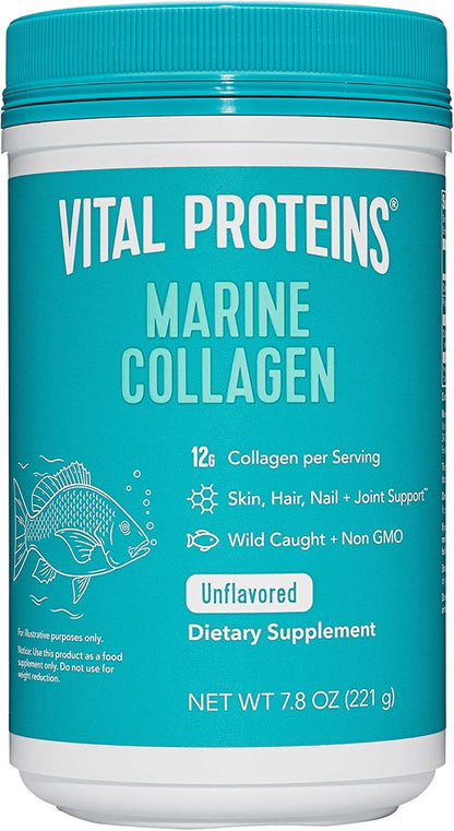 Marine Collagen Peptides Powder Supplement for Skin Hair Nail Joint - Hydrolyzed Collagen - 12G per Serving - 7.8 Oz Canister