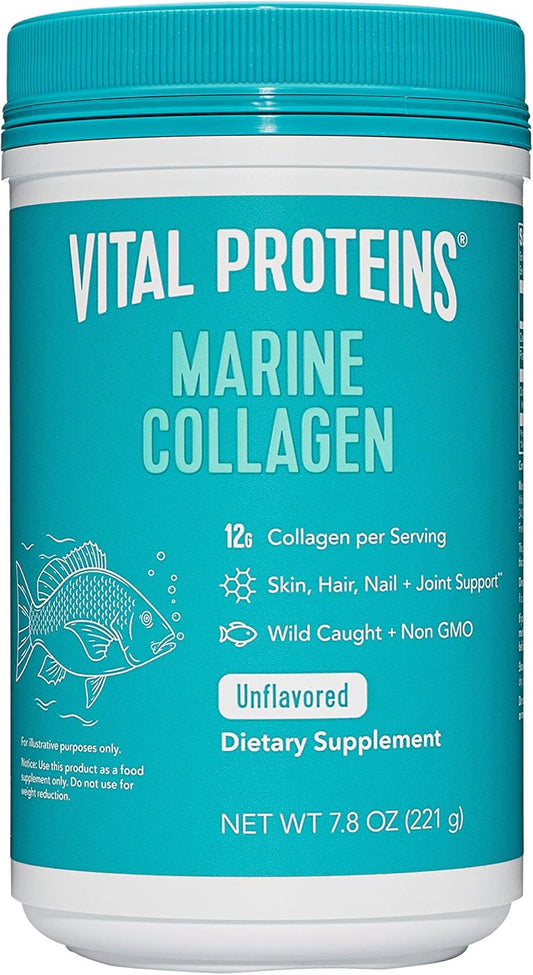 Marine Collagen Peptides Powder Supplement for Skin Hair Nail Joint - Hydrolyzed Collagen - 12G per Serving - 7.8 Oz Canister